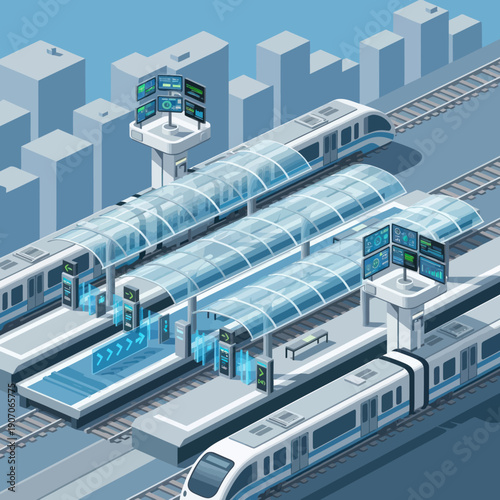 Modern Train Station with Glass Platforms.