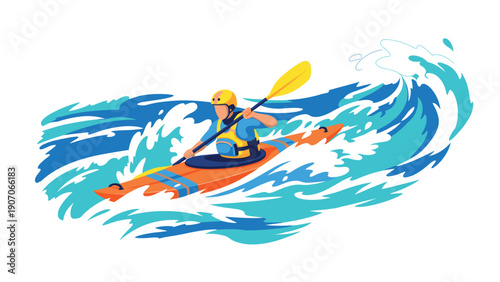 Exciting adventure of kayaking through powerful waves in vibrant style