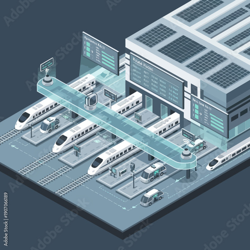 Futuristic Train Station with Solar Panels.