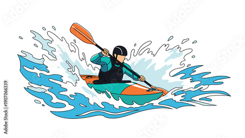 Dynamic kayaking adventure with splashing water and energetic movement