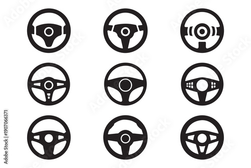 Steering wheel icons set for car dashboard interface design isolated on white background driving concept