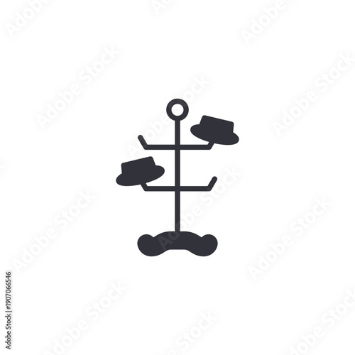 Modern coat rack stand icon representing hallway organization, clothing storage, and entryway furniture.