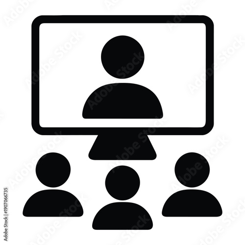 Conference Call Silhouette Icon – Corporate Team Collaboration, Business Meeting Group, and Virtual Workplace Communication Glyph