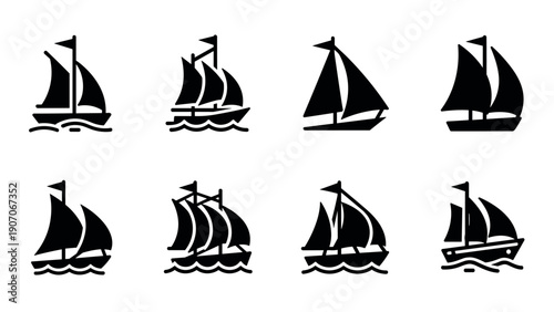 Set of silhouette sailboat designs perfect for nautical themes and logos