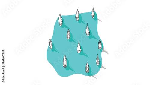 Isometric sailboat and yacht pattern on sea in minimalistic style
