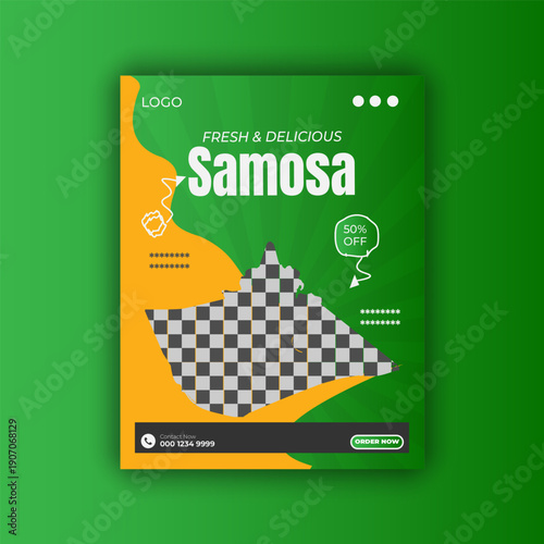 Fresh and Healthy Samosa Social Media Post Banner Design.