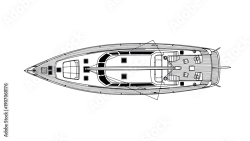 Top view of a sailboat with detailed line art for nautical design
