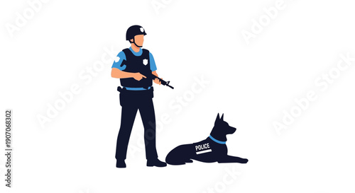 Police officer with k 9 unit a stylized illustration