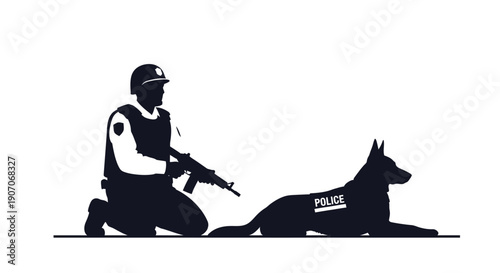Silhouette of police officer with k 9 unit a german shepherd dog