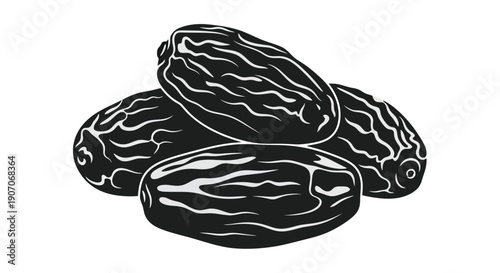 Black and white illustration of four jujube fruits in a pile