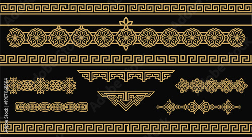 Ornate golden decorative border elements on a black background