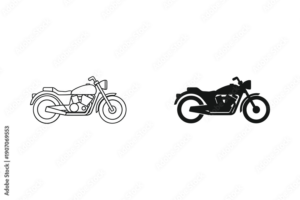 Fototapeta premium Motorcycle Vector Illustration with Outline and Silhouette Design - flat design vector illustration