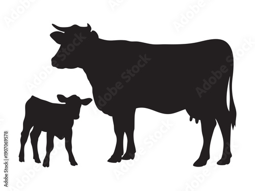 Cow vector collection, Cow and Calf black silhouette icon, Set of cow vector design on a white background