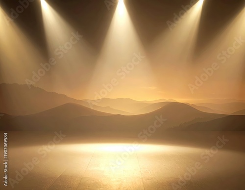 Dramatic Lighting Over Serene Mountain Landscape at Sunset