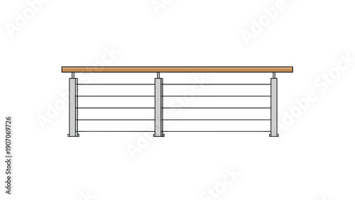 Modern minimalist balcony railing with wood top and metal bars