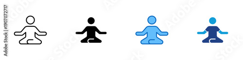 Meditation Pose Multiple Style Icon Design Vector - Person sitting cross legged representing mindfulness practice, mental relaxation, and wellness balance