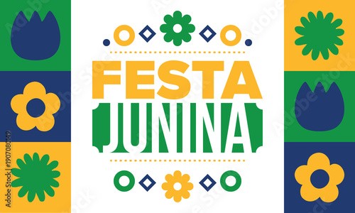 Festa Junina in Brazil. Brazilian festival. Happy holiday. Brazil flag. Carnival and parade. Summer fun party. Vector illustration