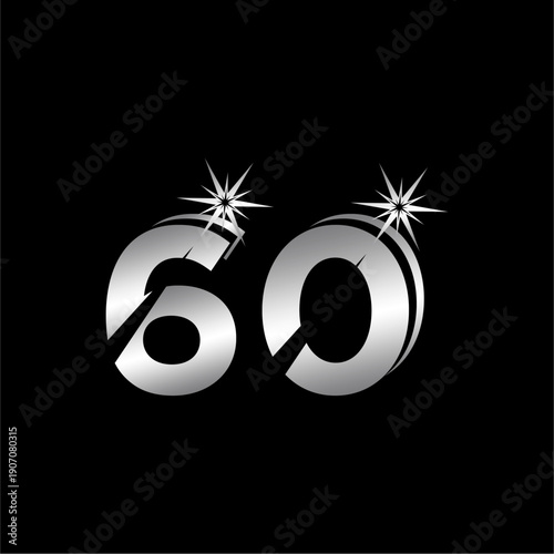 The tens digit is shiny silver with a sparkle on a black background.