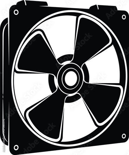 Computer cooling fan icon vector illustration of electric desktop case cooler with blades for air ventilation hardware maintenance and pc technology system