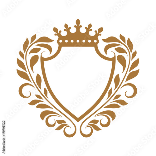 Gold ornate shield with floral and crown on