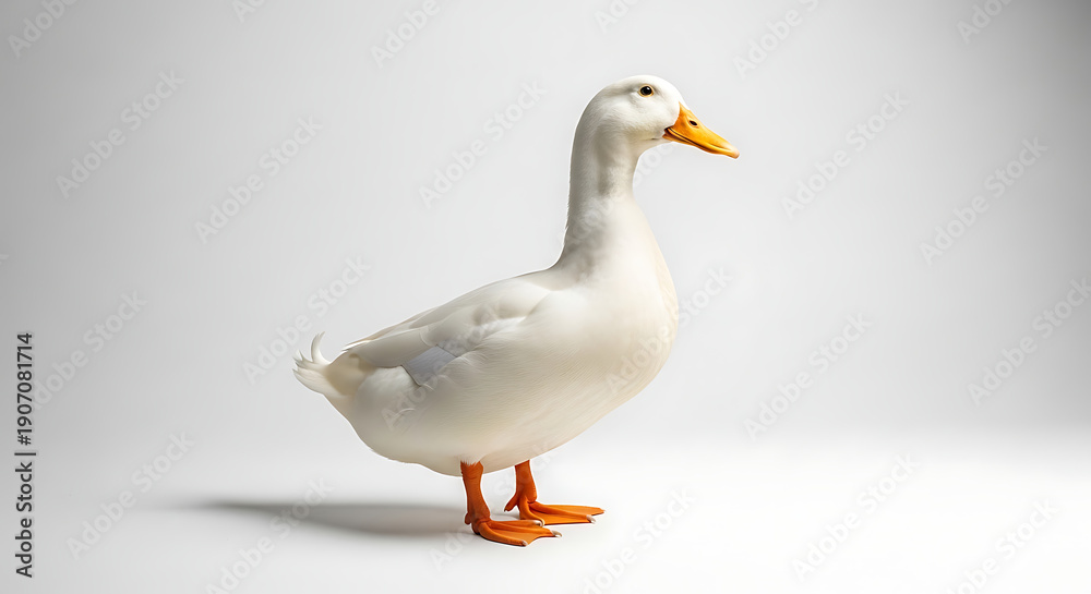 Obraz premium White domestic goose standing on orange feet isolated on white background