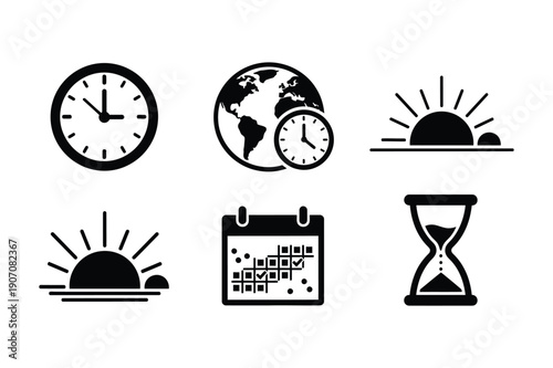 Time and Calendar Icons - World Clock and Sunrise