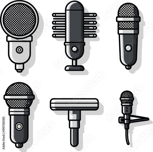 Set of professional microphones for recording and broadcasting