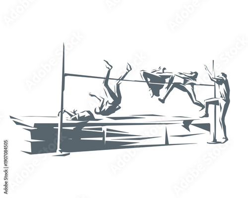 High jump athlete silhouette sequence vector illustration geometric style
