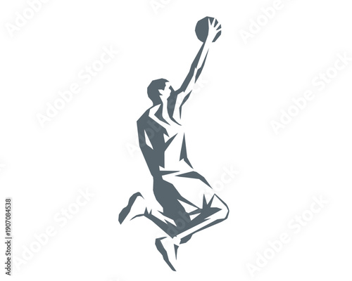 Basketball player performing layup shot silhouette vector illustration geometric style
