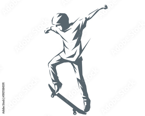 Skateboarder boy silhouette vector illustration geometric style
