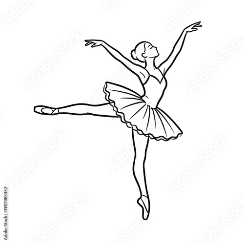 Elegant ballerina in a graceful pose outlined in a simple sketch style