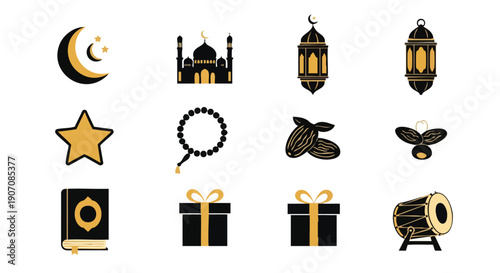 Symboles Saisissants du Ramadan Kareem or et Noir