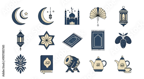 Symmetrical Duotone Ramadan Icons and Mosques