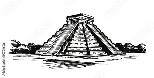 Ancient Mayan pyramid standing tall in a lush jungle environment