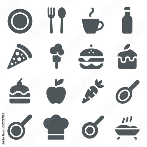 Food, Restaurant and Gastronomy Icon Set - Menu, Cooking, and Kitchen