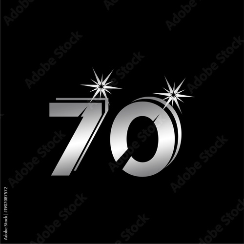 The tens digit is shiny silver with a sparkle on a black background.