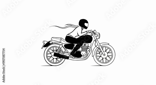 Stylized illustration of a person in a helmet riding a motorcycle