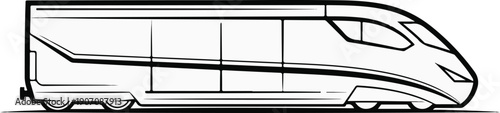 Stylized line art of a modern, sleek passenger train speeding along