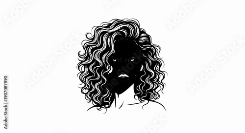 Stylized illustration of a woman's face with curly hair