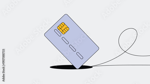 Contactless credit card falling with motion line illustrating payment risk, card loss, financial security issue and banking concept