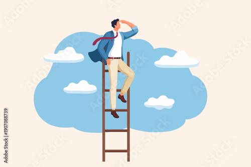 Man Climbing Ladder To Sky