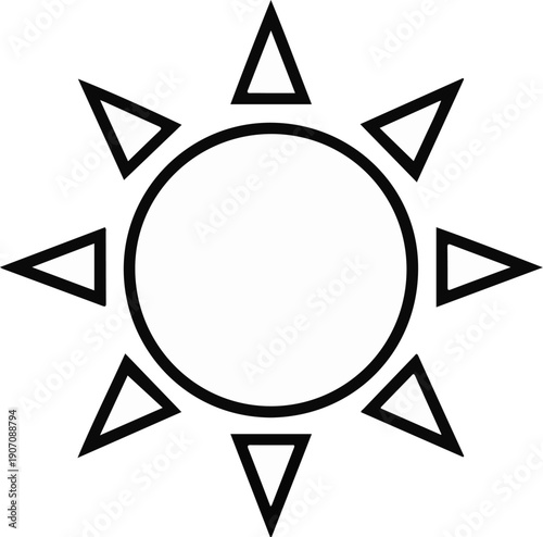 Stylized black and white drawing of a sun with pointed rays