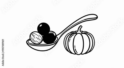 Spoon with berries and a pumpkin