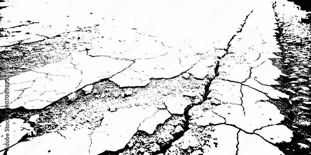 Fototapeta premium Black and white dirty grunge texture of cracked paint on asphalt and abstract effect old concrete faded wall dry surface patterns background. 