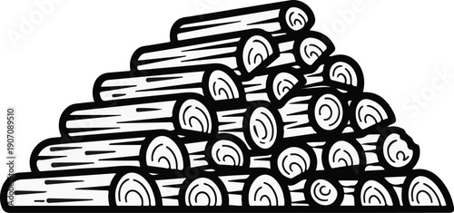 Stacked logs in a pyramidal arrangement, with visible wood grain patterns