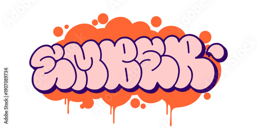 Ember graffiti throw up bubble letter design. Pink and orange street art illustration with dripping paint effect for urban clothing and stickers. High quality vector.