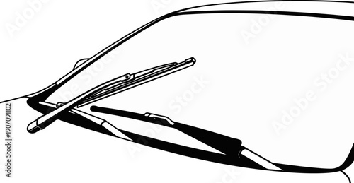 Stylized black and white illustration of windshield wipers on a vehicle