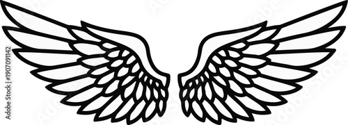 Stylized black outline of feathered wings spread wide against white