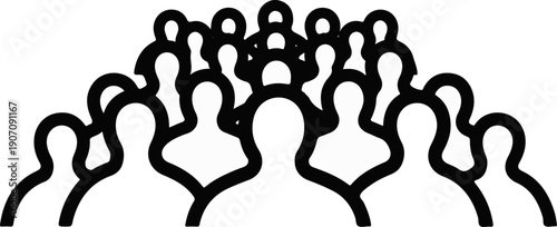Stylized black outlines of a diverse group of people in a semi-circle