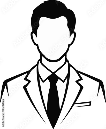 Stylized depiction of a man in a suit, tie, and collared shirt